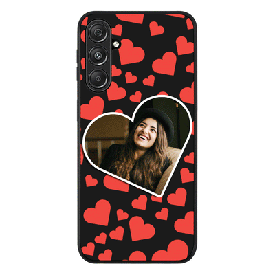 Custom Photo Heart shaped Phone Case - Samsung M Series - Galaxy M34 5G / Rugged Black - Stylizedd