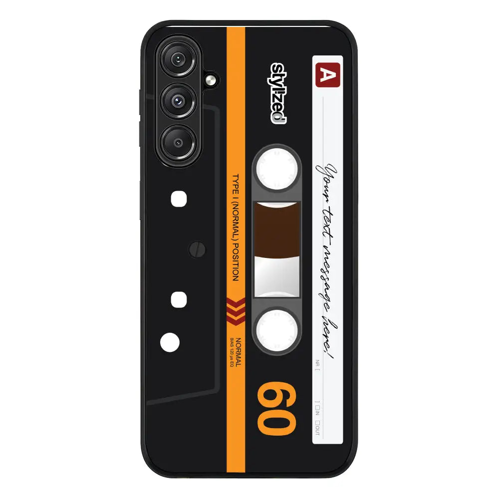 Custom Retro Cassette Tape Phone Case - Samsung M Series - Galaxy M34 5G / Rugged Black - Stylizedd