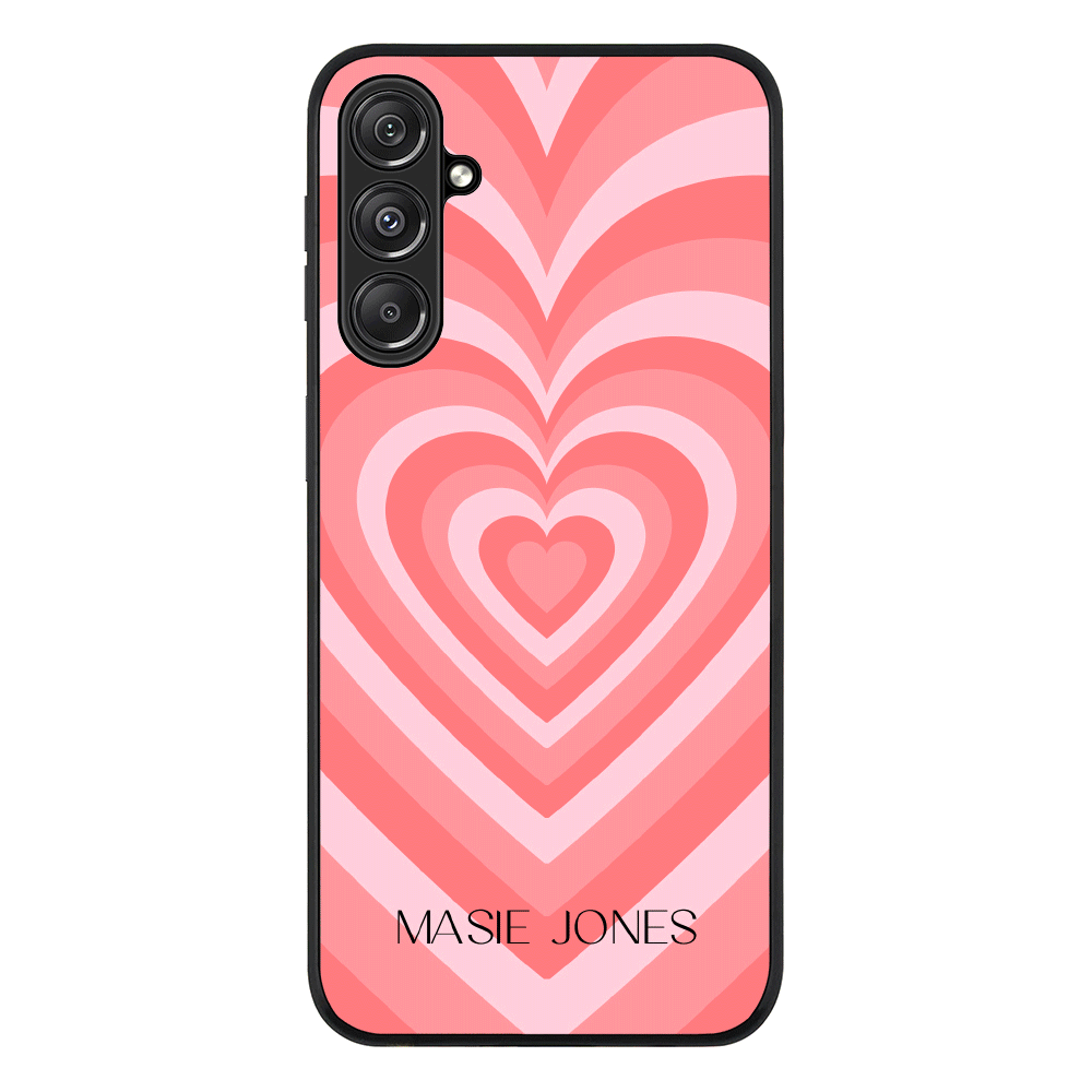 Personalized Name Retro Hearts Phone Case - Samsung M Series - Galaxy M34 5G / Rugged Black -