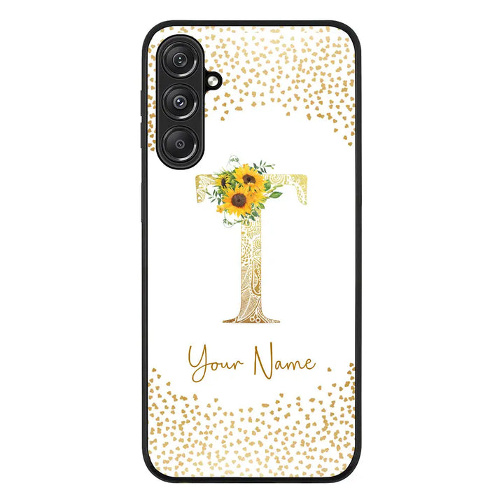 Samsung Galaxy M34 5G / Rugged Black Phone Case Floral Mandala Initial Phone Case - Samsung M Series - Stylizedd