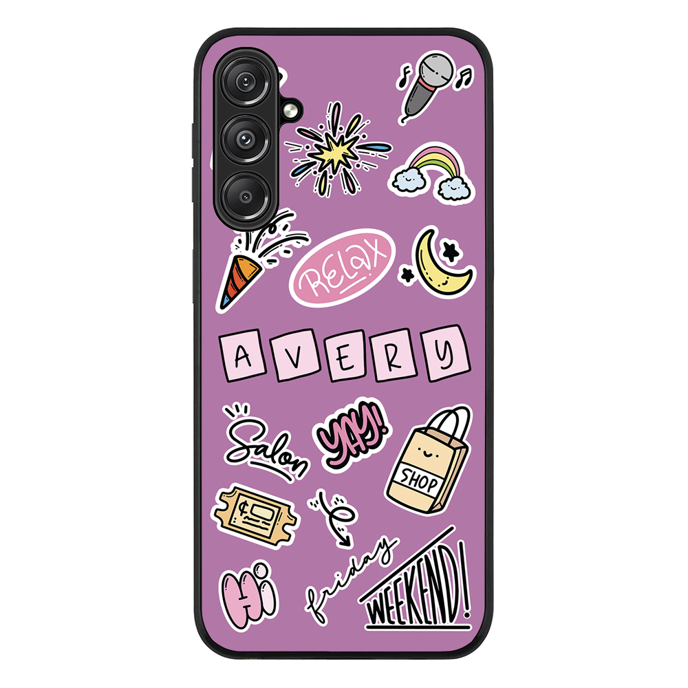 Samsung Galaxy M34 5G / Rugged Black Personalized Name Cute Weekend Girl Sticker, Phone Case - Samsung M Series - Stylizedd.com