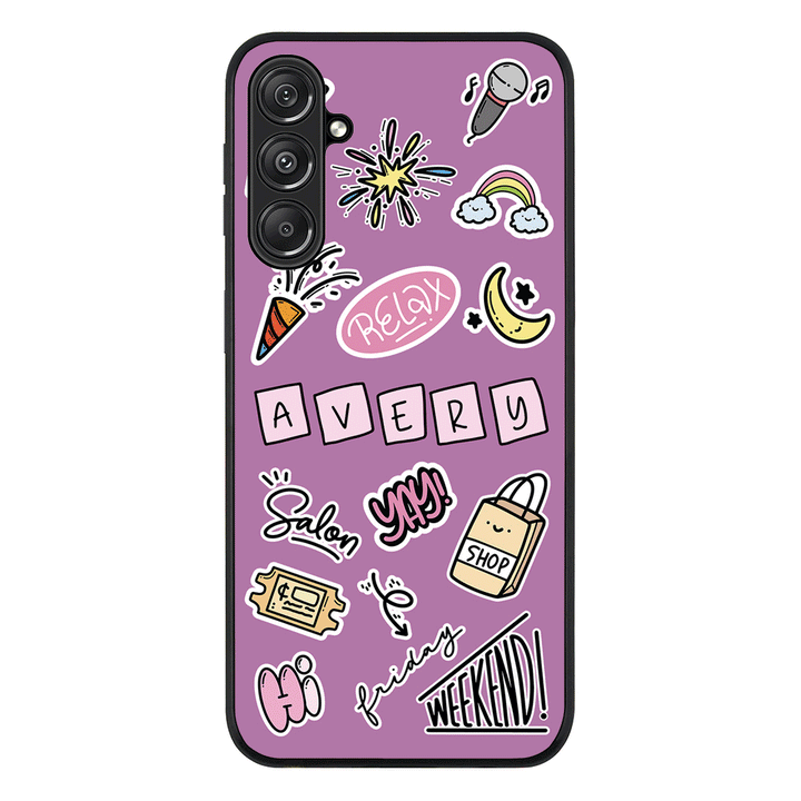 Samsung Galaxy M34 5G / Rugged Black Personalized Name Cute Weekend Girl Sticker, Phone Case - Samsung M Series - Stylizedd.com