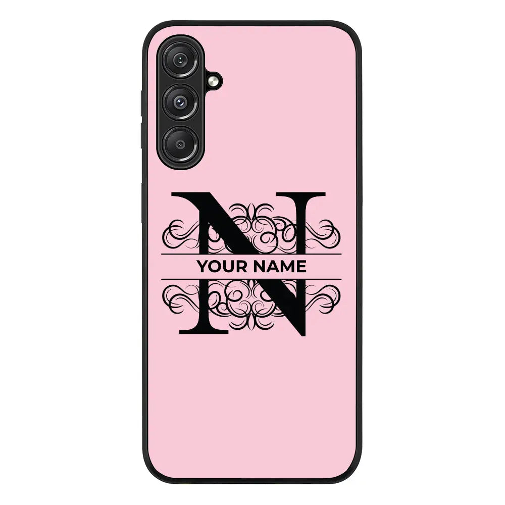 Split Floral Initial Phone Case - Samsung M Series - Galaxy M34 5G / Rugged Black - Stylizedd