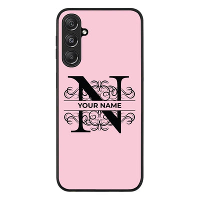 Split Floral Initial Phone Case - Samsung M Series - Galaxy M34 5G / Rugged Black - Stylizedd