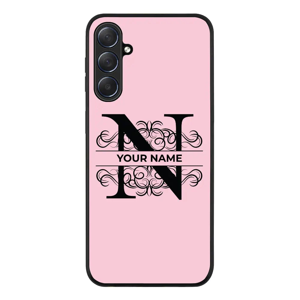 Split Floral Initial Phone Case - Samsung M Series - Galaxy M54 5G / Rugged Black - Stylizedd