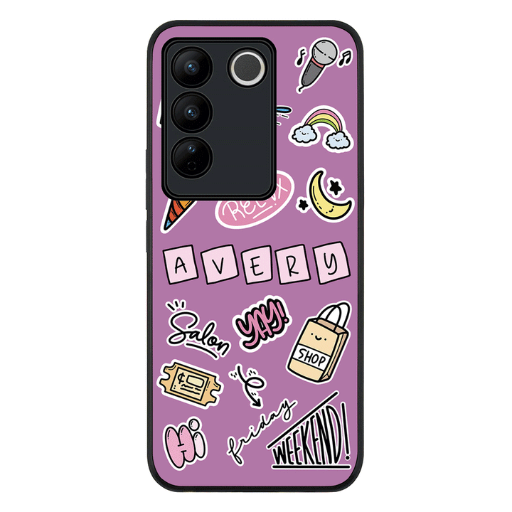 Vivo V27 / Vivo V27 Pro / Vivo S16 / Rugged Black Personalized Name Cute Weekend Girl Sticker, Phone Case - Vivo - Stylizedd.com