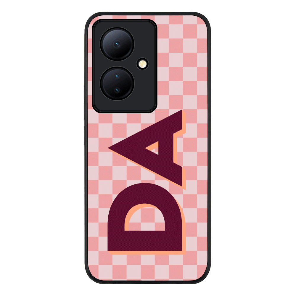 Custom Monogram Initial Small Checkerboard Phone Case - Vivo - V29 Lite / Rugged Black - Stylizedd