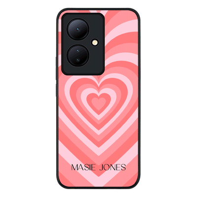 Personalized Name Retro Hearts Phone Case - Vivo - V29 Lite / Rugged Black - Stylizedd