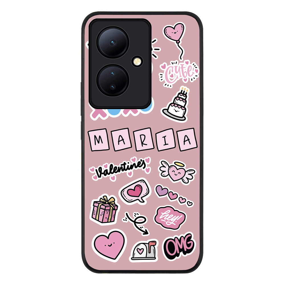 Vivo V29 Lite / Rugged Black Personalized Name Cute Love Heart Sticker, Phone Case - Vivo - Stylizedd.com