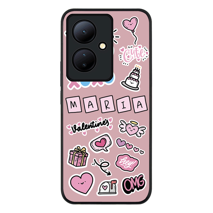 Vivo V29 Lite / Rugged Black Personalized Name Cute Love Heart Sticker, Phone Case - Vivo - Stylizedd.com