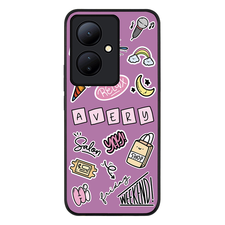 Vivo V29 Lite / Rugged Black Personalized Name Cute Weekend Girl Sticker, Phone Case - Vivo - Stylizedd.com