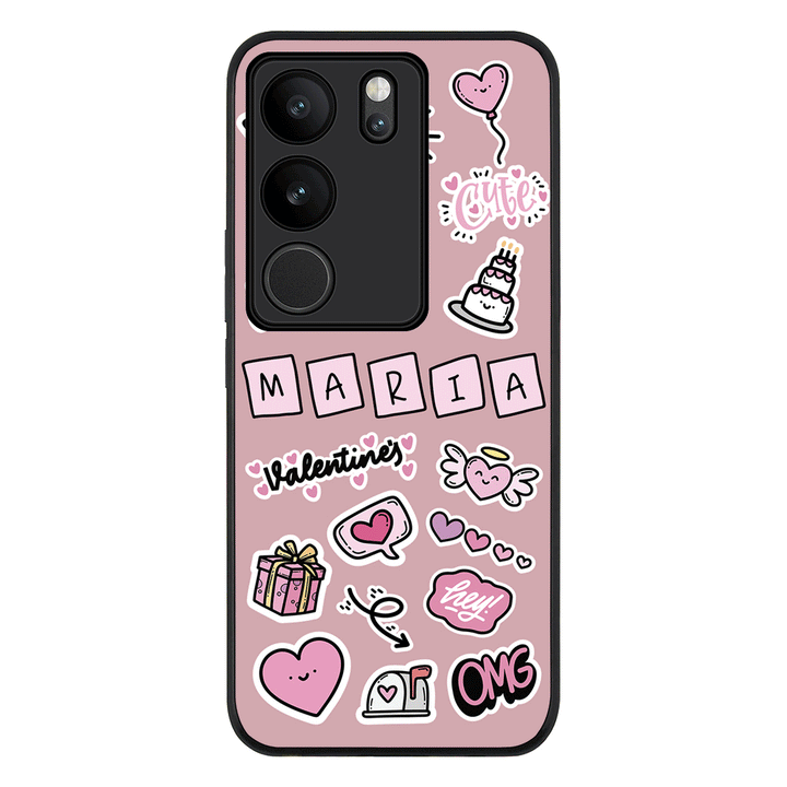 Vivo V29 / Vivo V29 Pro / Vivo S17 / Rugged Black Personalized Name Cute Love Heart Sticker, Phone Case - Vivo - Stylizedd.com