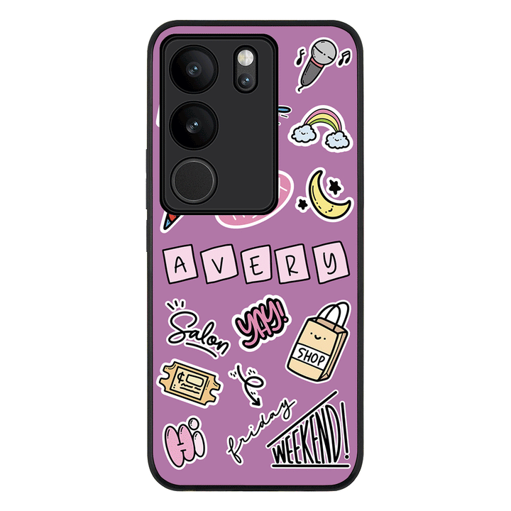 Vivo V29 / Vivo V29 Pro / Vivo S17 / Rugged Black Personalized Name Cute Weekend Girl Sticker, Phone Case - Vivo - Stylizedd.com
