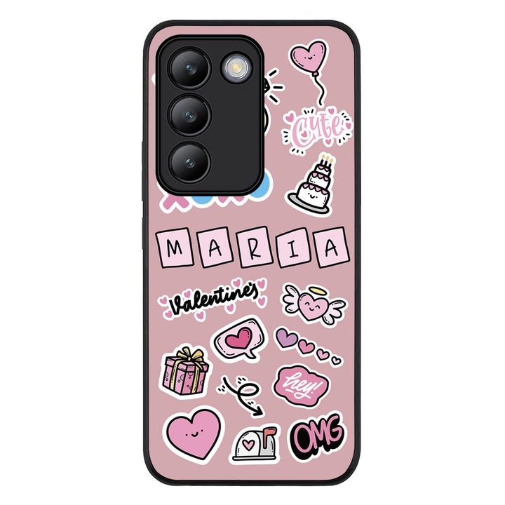 Vivo V30 Lite / Rugged Black Personalized Name Cute Love Heart Sticker, Phone Case - Vivo - Stylizedd.com