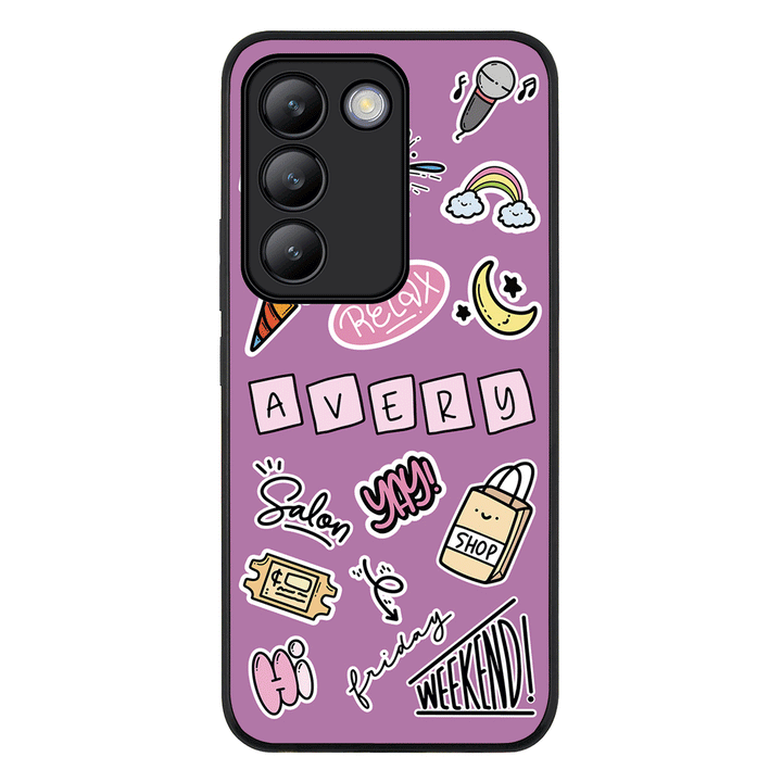 Vivo V30 Lite / Rugged Black Personalized Name Cute Weekend Girl Sticker, Phone Case - Vivo - Stylizedd.com