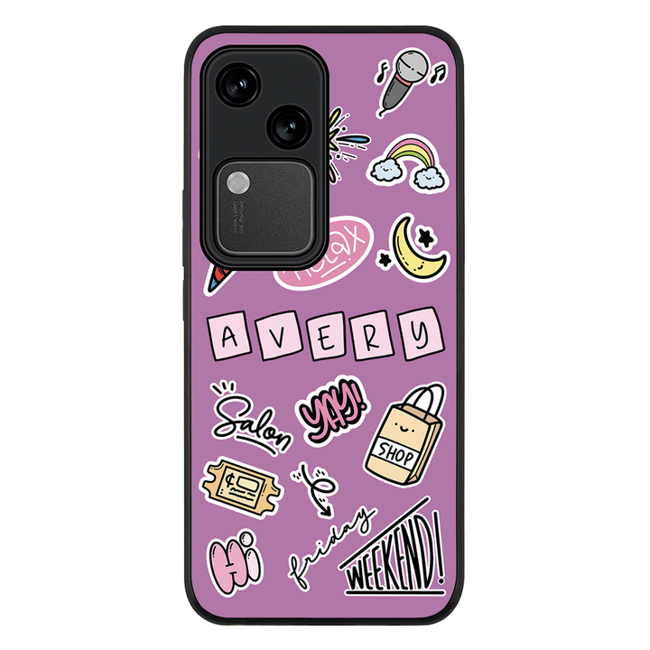 Vivo V30 / Rugged Black Personalized Name Cute Weekend Girl Sticker, Phone Case - Vivo - Stylizedd.com