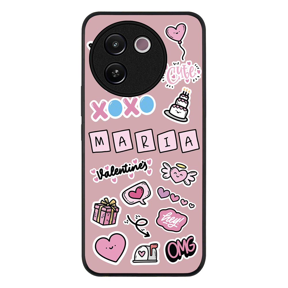 Vivo V30e / Rugged Black Personalized Name Cute Love Heart Sticker, Phone Case - Vivo - Stylizedd.com