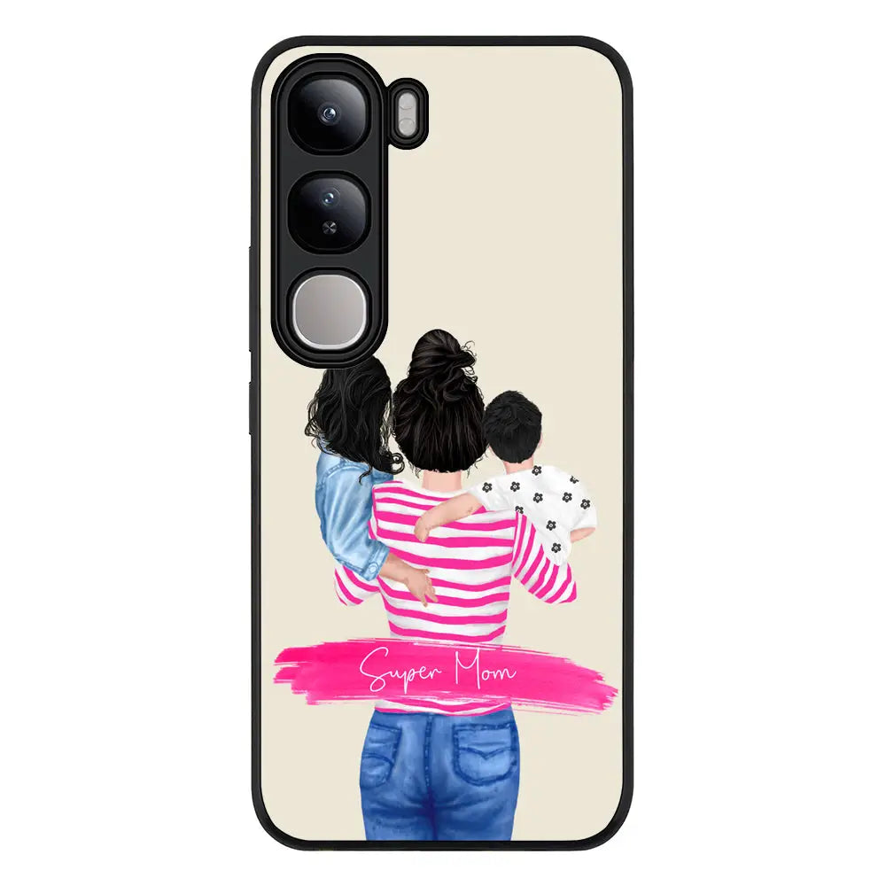 Vivo V40 Lite / Rugged Black Custom Clipart Text Mother Son & Daughter Phone Case - Vivo - Stylizedd.com