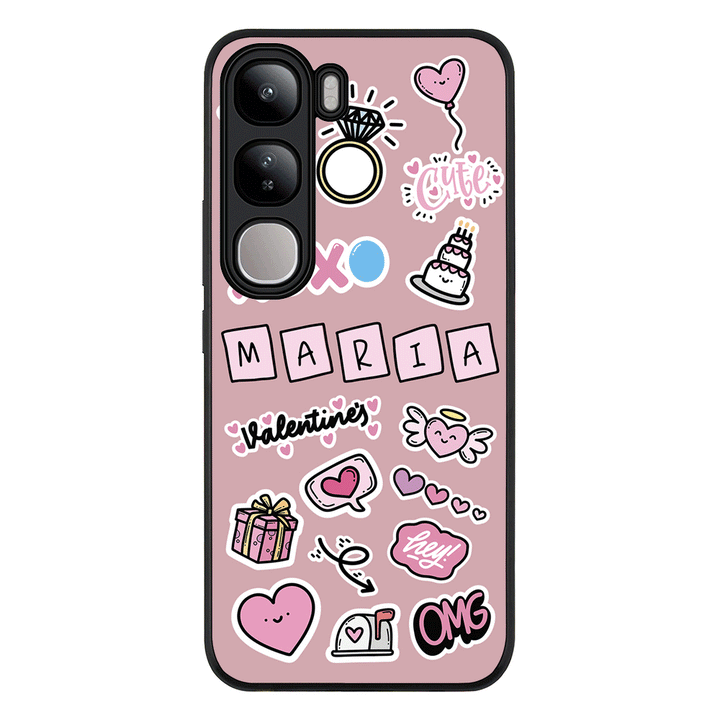 Vivo V40 Lite / Rugged Black Personalized Name Cute Love Heart Sticker, Phone Case - Vivo - Stylizedd.com