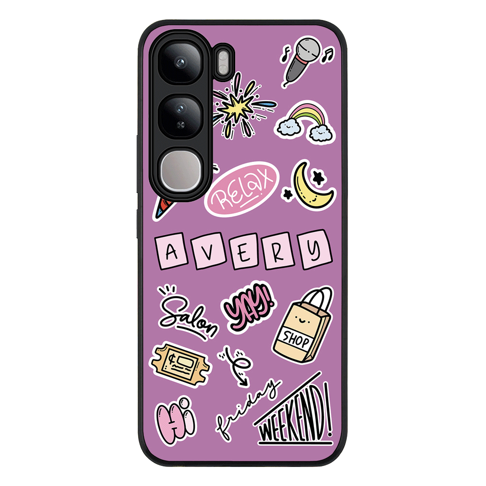Vivo V40 Lite / Rugged Black Personalized Name Cute Weekend Girl Sticker, Phone Case - Vivo - Stylizedd.com