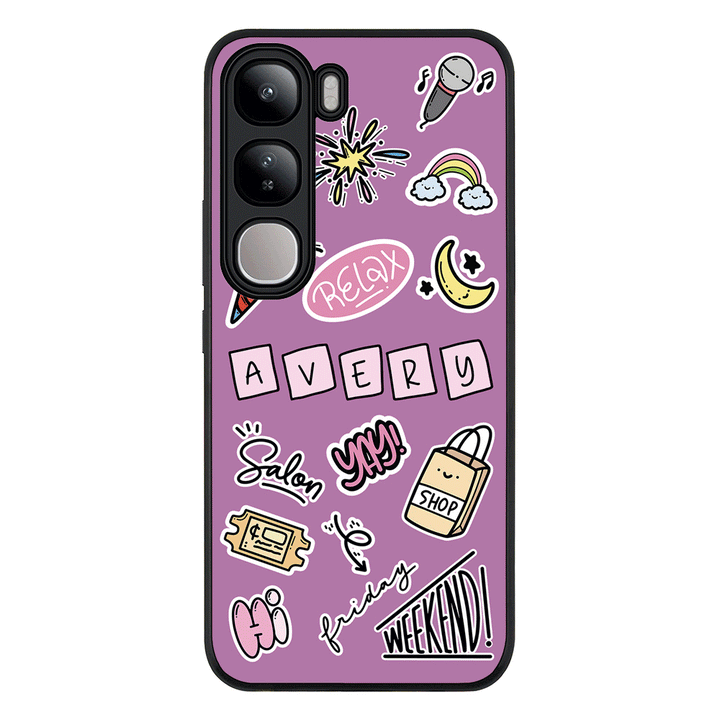 Vivo V40 Lite / Rugged Black Personalized Name Cute Weekend Girl Sticker, Phone Case - Vivo - Stylizedd.com