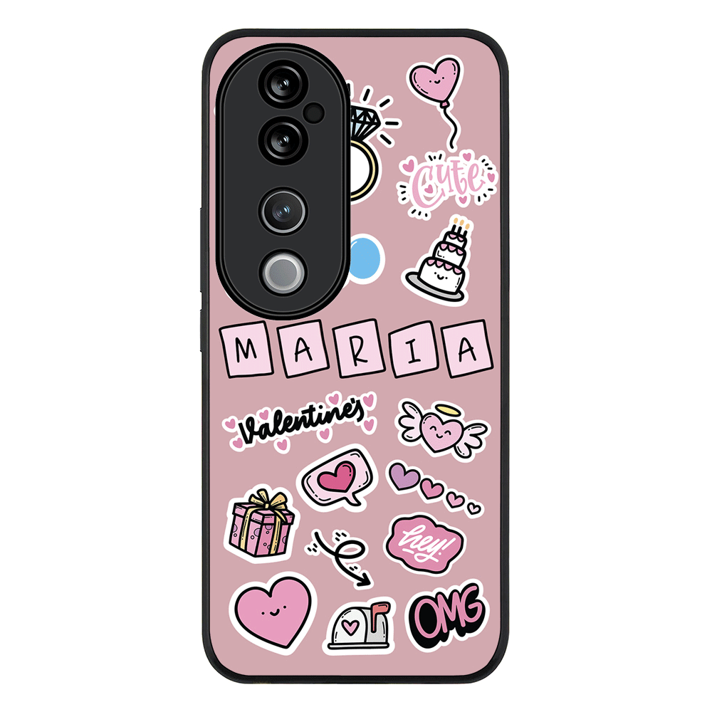 Vivo V40 5G / V40 Pro / Rugged Black Personalized Name Cute Love Heart Sticker, Phone Case - Vivo - Stylizedd.com