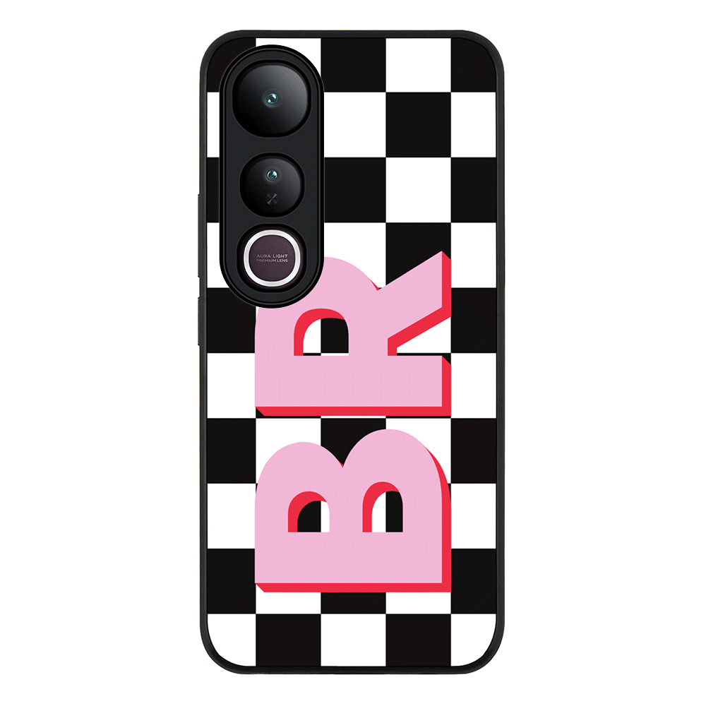 Custom Monogram Initial Checkerboard Phone Case - Vivo - V50 Lite / Rugged Black - Stylizedd
