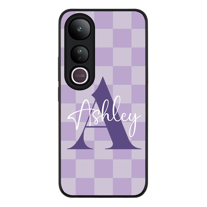 Personalized Name Initial Monogram Checkerboard Phone Case - Vivo - V50 Lite / Rugged Black