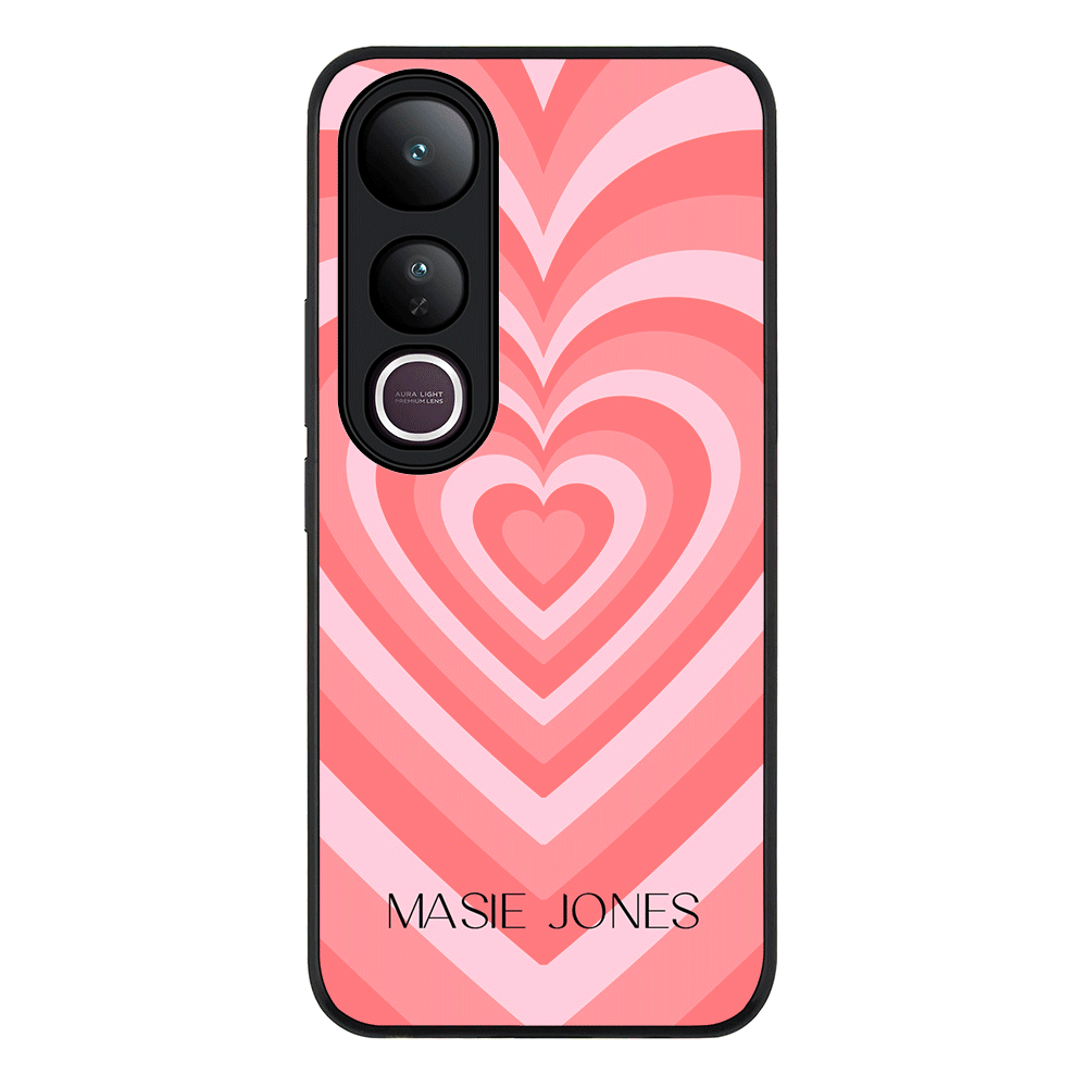 Personalized Name Retro Hearts Phone Case - Vivo - V50 Lite / Rugged Black - Stylizedd