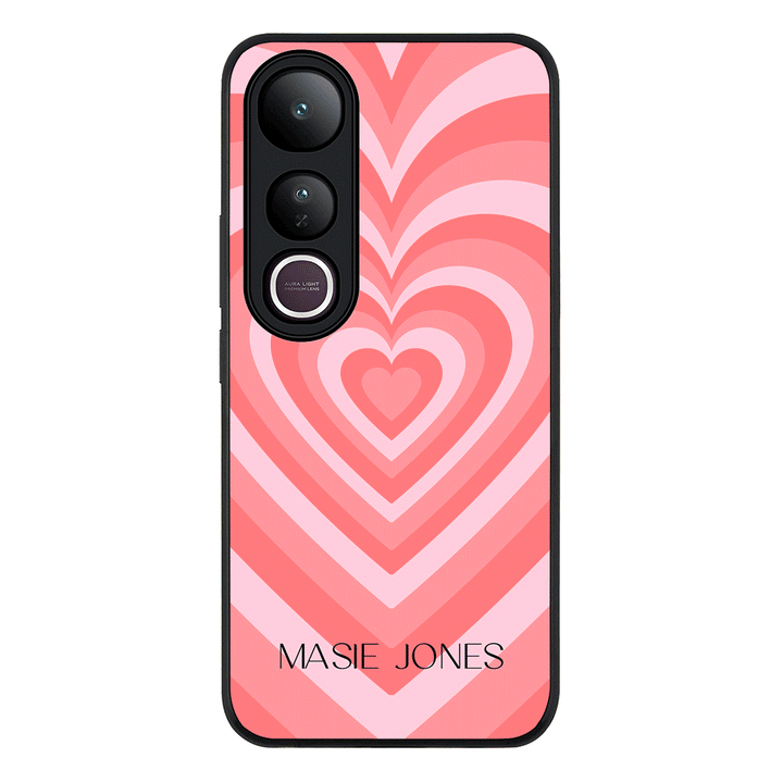 Personalized Name Retro Hearts Phone Case - Vivo - V50 Lite / Rugged Black - Stylizedd