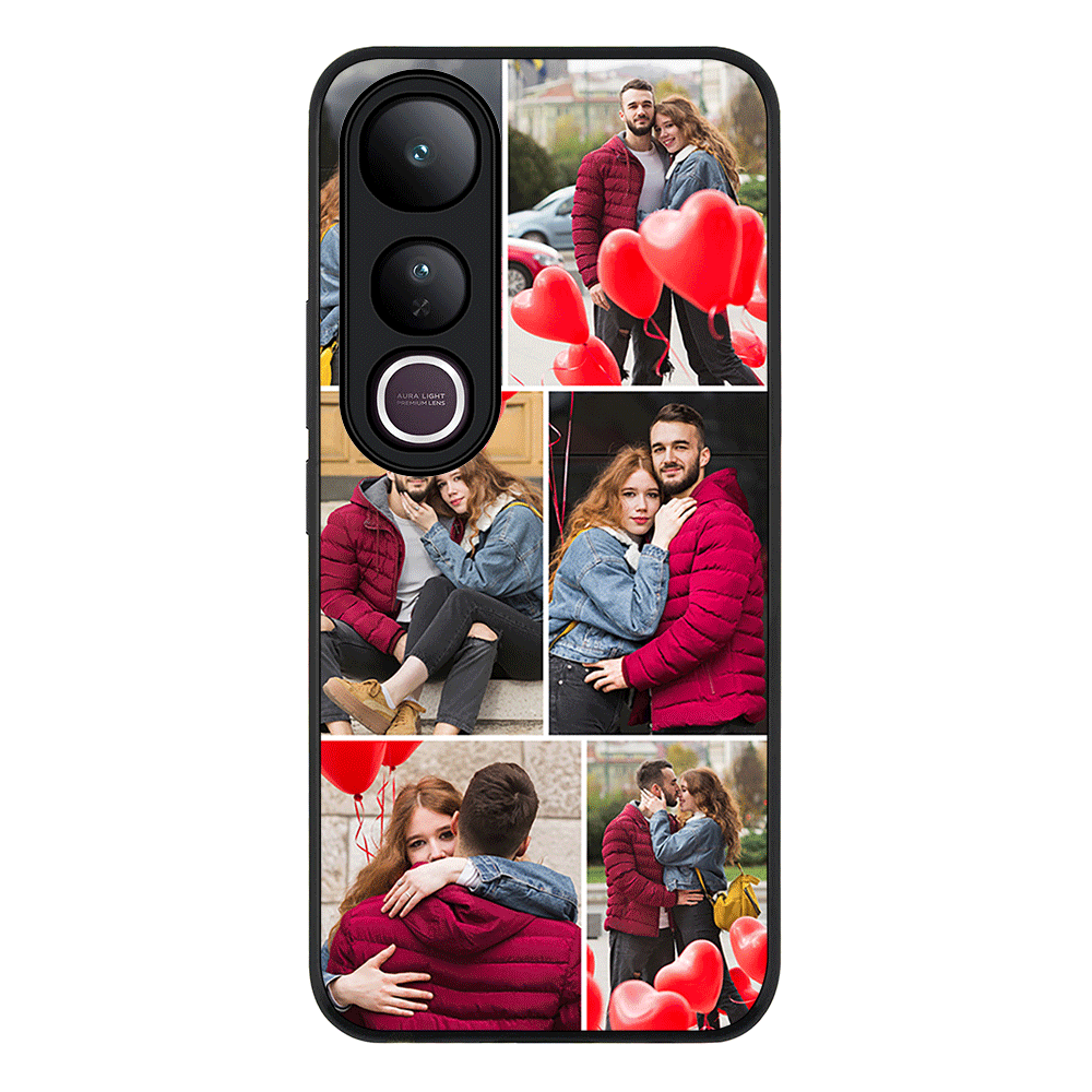 Personalised Valentine Photo Collage Grid Phone Case - Vivo - V50 Lite / Rugged Black - Stylizedd