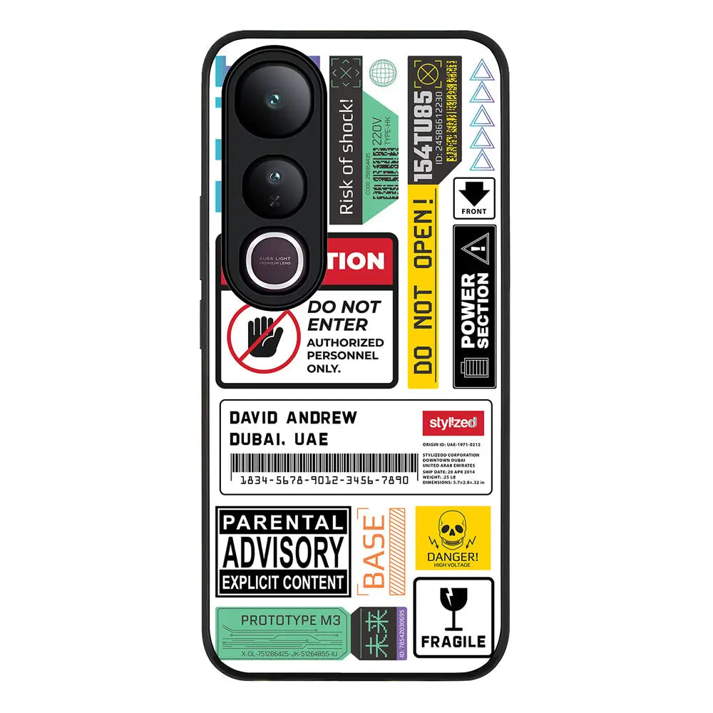 Personalized Name Shipping Label Sticker Phone Case - Vivo - V50 Lite / Rugged Black - Stylizedd