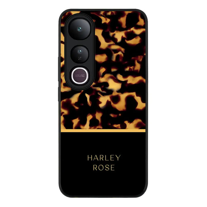 Personalized Text Luxury Tortoise Shell Pattern Phone Case - Vivo - V50 Lite / Rugged Black