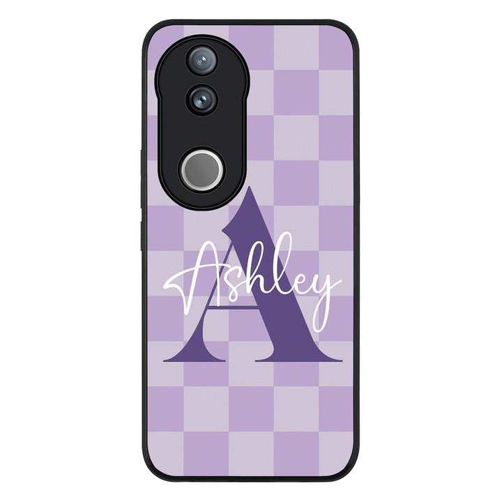 Personalized Name Initial Monogram Checkerboard Phone Case - Vivo - V50 / V50e / Rugged Black