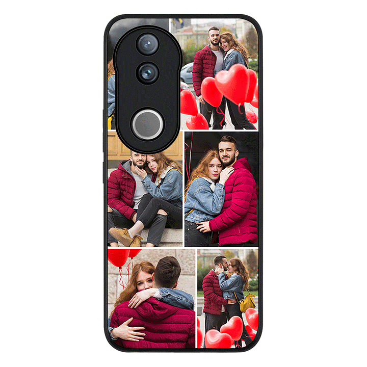 Personalised Valentine Photo Collage Grid Phone Case - Vivo - V50 / V50e / Rugged Black - Stylizedd