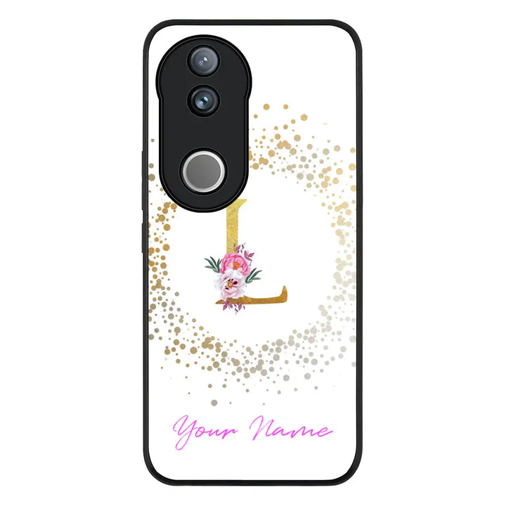 Floral Initial Phone Case - Vivo - V50 / V50e / Rugged Black - Stylizedd