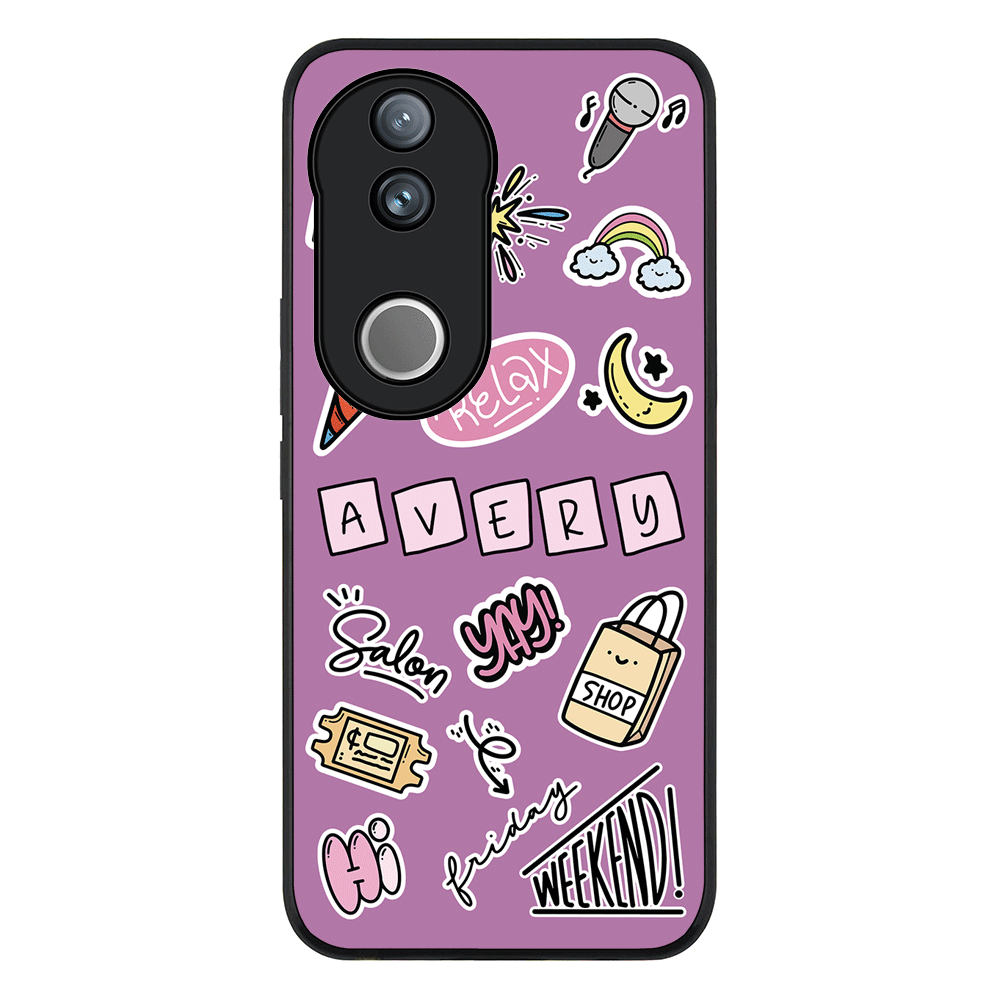 Personalized Name Cute Weekend Girl Sticker Phone Case - Vivo - V50 / V50e / Rugged Black