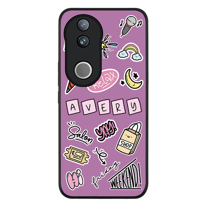 Personalized Name Cute Weekend Girl Sticker Phone Case - Vivo - V50 / V50e / Rugged Black