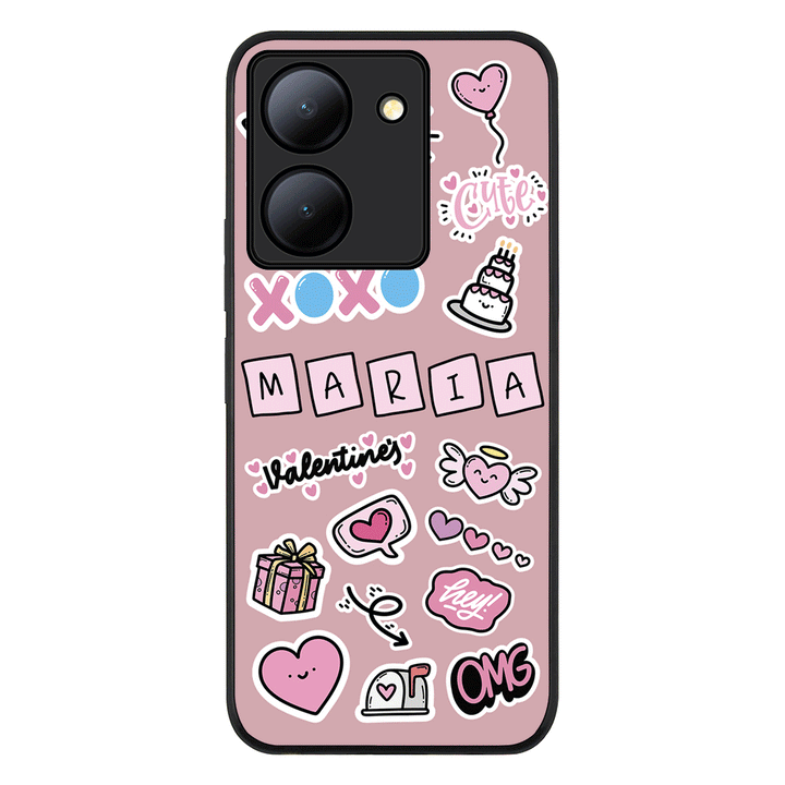 Vivo Y36 / Vivo Y36 5G / Rugged Black Personalized Name Cute Love Heart Sticker, Phone Case - Vivo - Stylizedd.com