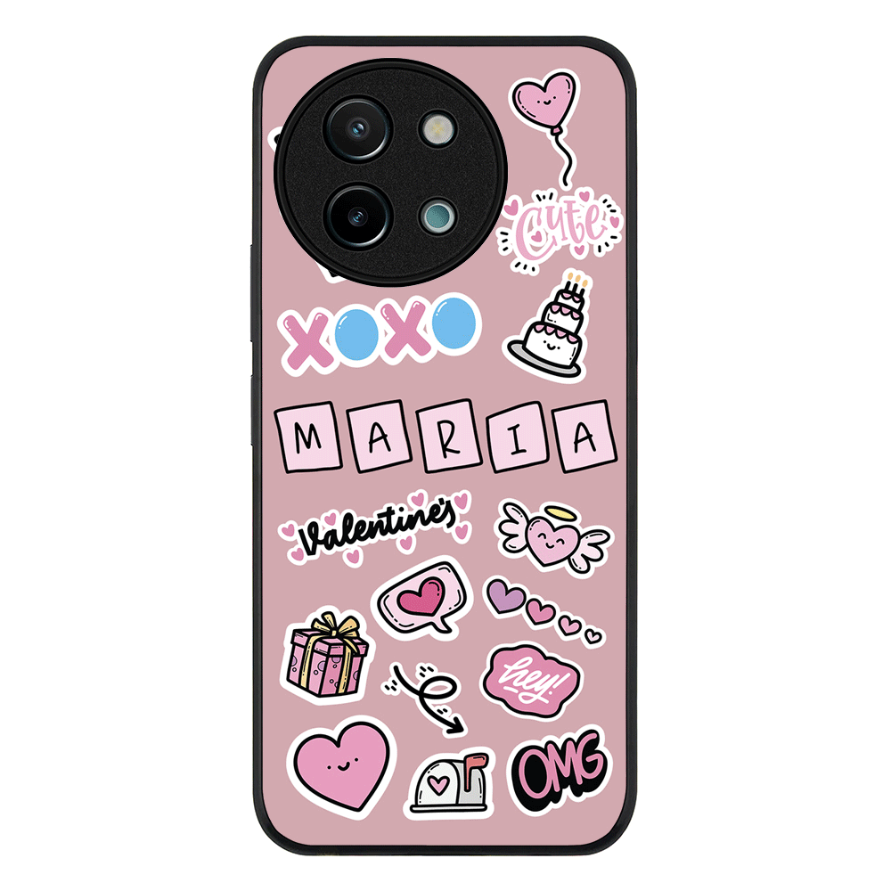 Vivo Y38 / Y58 / Y200i / T3x / Rugged Black Personalized Name Cute Love Heart Sticker, Phone Case - Vivo - Stylizedd.com