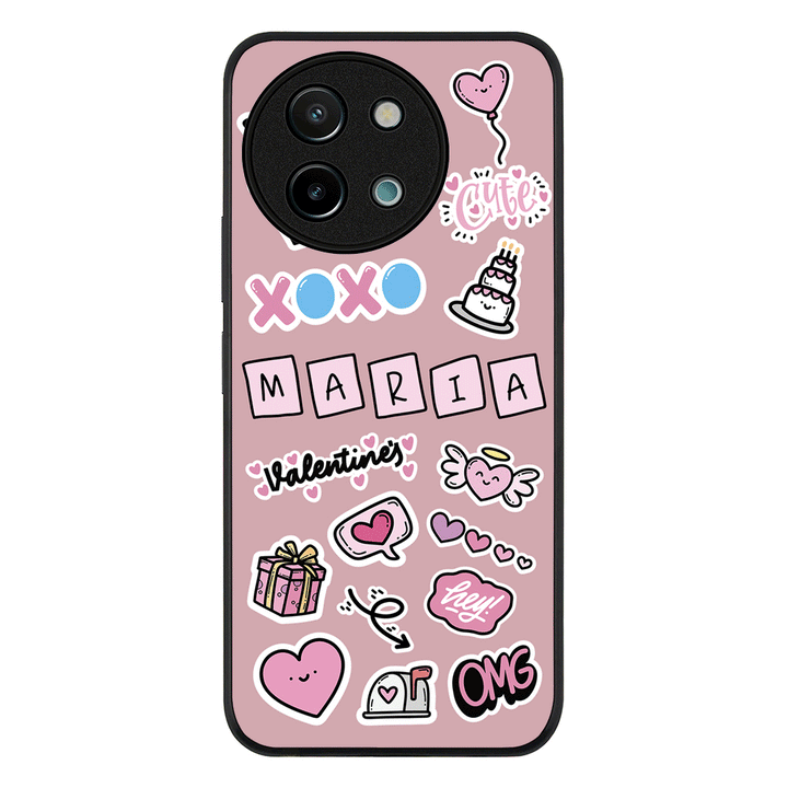 Vivo Y38 / Y58 / Y200i / T3x / Rugged Black Personalized Name Cute Love Heart Sticker, Phone Case - Vivo - Stylizedd.com