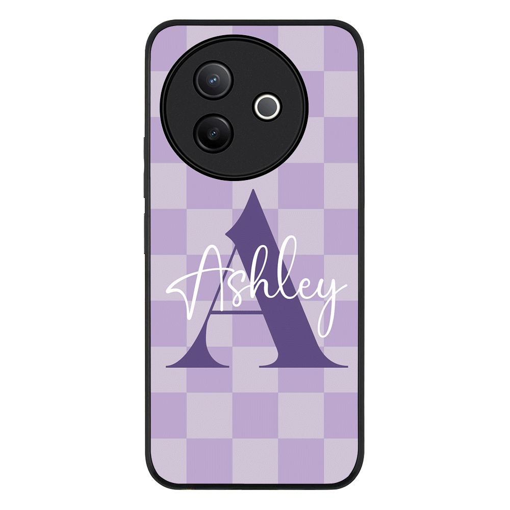 Personalized Name Initial Monogram Checkerboard Phone Case - Vivo - Y39 5G / Y300i / Rugged Black