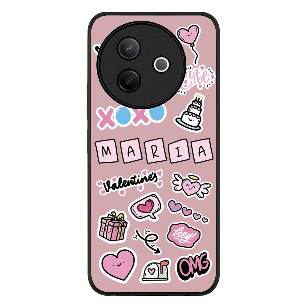Personalized Name Cute Love Heart Sticker Phone Case - Vivo - Y39 5G / Y300i / Rugged Black