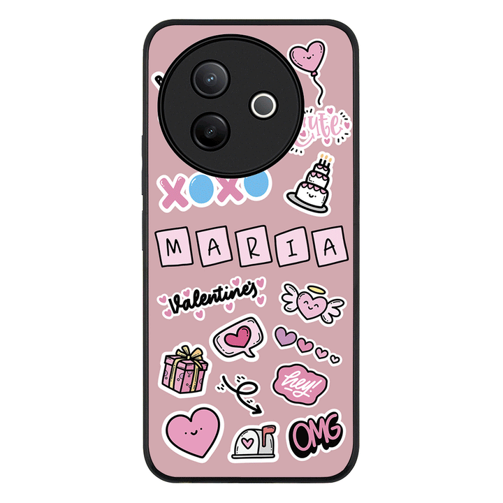 Personalized Name Cute Love Heart Sticker Phone Case - Vivo - Y39 5G / Y300i / Rugged Black