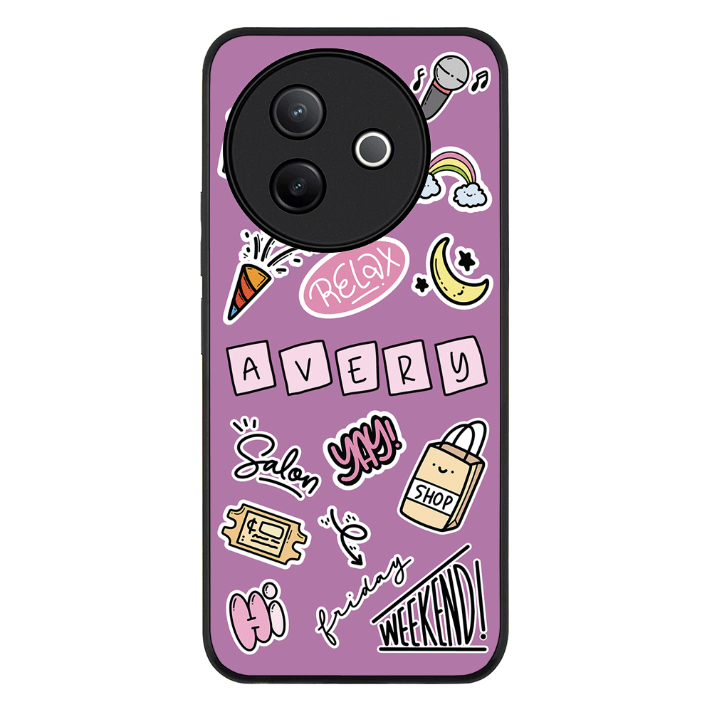 Personalized Name Cute Weekend Girl Sticker Phone Case - Vivo - Y39 5G / Y300i / Rugged Black