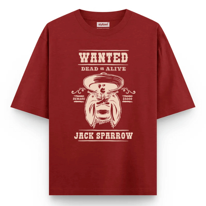 Custom Wanted Western T-shirt - Oversize - Maroon / XS - T-Shirt