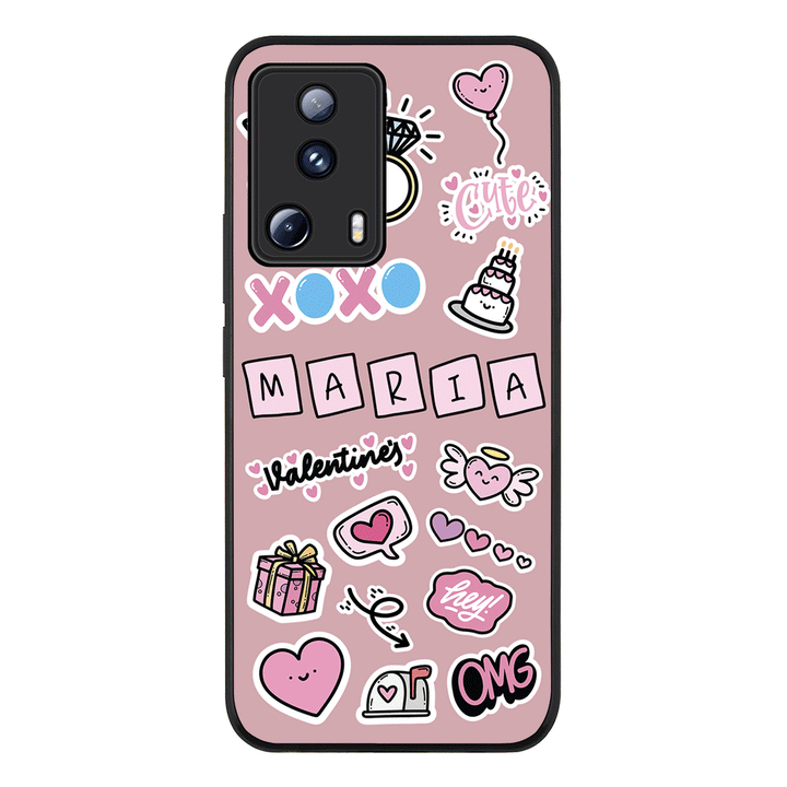 Xiaomi 13 Lite 5G / Xiaomi Civi 2 5G / Rugged Black Personalized Name Cute Love Heart Sticker, Phone Case - Xiaomi - Stylizedd.com