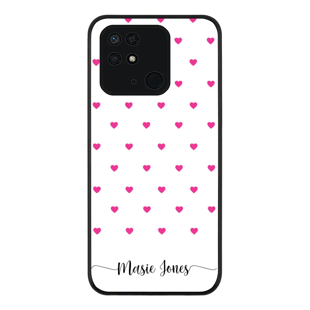 Redmi 10C 4G / Rugged Black Heart Pattern Custom Text, My Name Phone Case - Redmi - Stylizedd.com