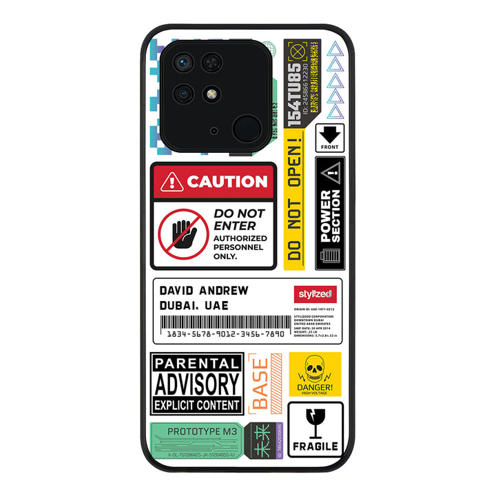 Redmi 10C 4G / Rugged Black Personalized Name Shipping Label Sticker, Phone Case - Redmi - Stylizedd.com