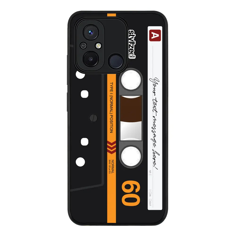 Custom Retro Cassette Tape Phone Case - Redmi - 12C 4G / Rugged Black - Stylizedd